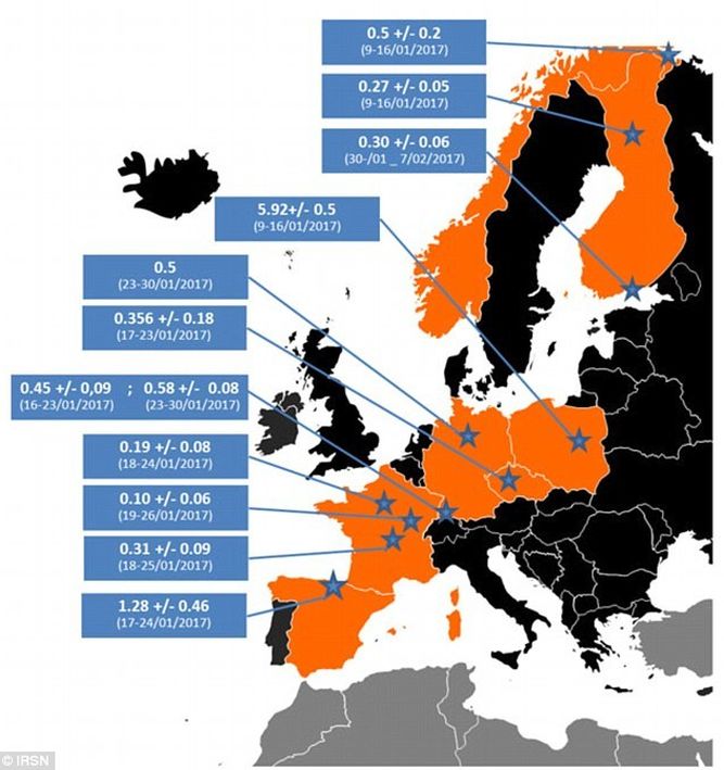 Niveles anormales de yodo radioactivo en Europa