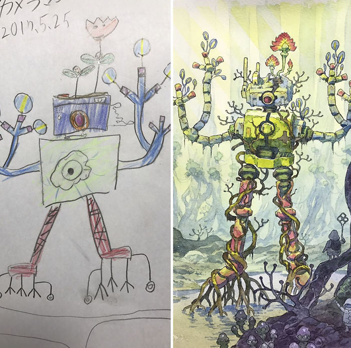 Este padre convierte los dibujos de sus hijos en increíbles personajes de anime