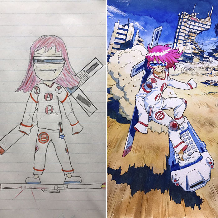 Este padre convierte los dibujos de sus hijos en increíbles personajes de anime