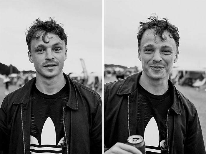Retratos de extraños antes y después de que una fotógrafa los besara