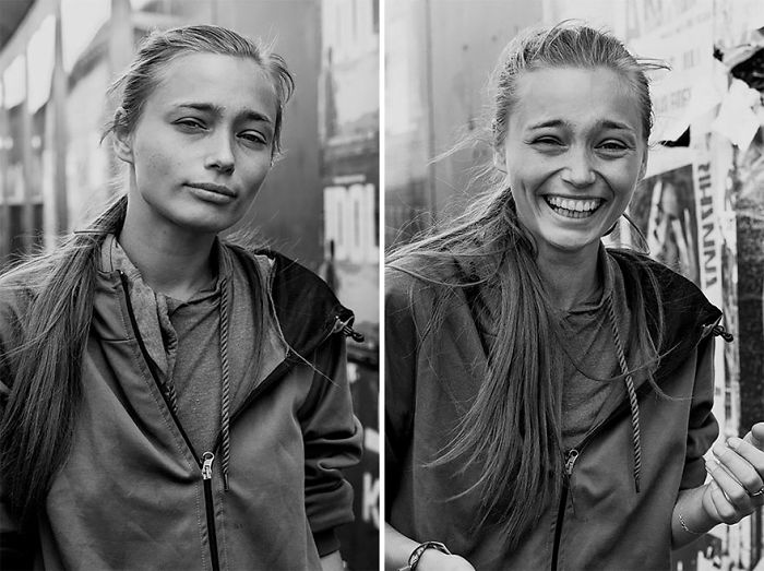 Retratos de extraños antes y después de que una fotógrafa los besara