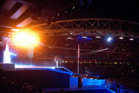 Cathy Freeman of Australia prepares to light the Olympic Flame.