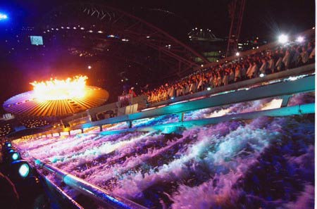 The Olympic Flame burns brightly during the opening ceremony of the Sydney 2000 Olympic Games at the Olympic Stadium in Homebush Bay, Sydney, Australia.