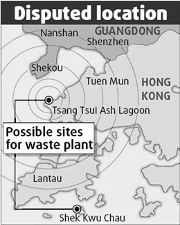 Disputed location of Hong Kong garbage incinerator.