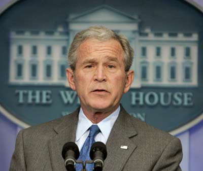 U.S. President George W. Bush holds a news conference in the White House Press Briefing Room in Washington Feb. 28, 2008. Bush said that the U.S. economy is in a slowdown but not headed into a recession. (Xinhua/Reuters Photo)