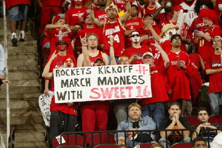 Fans cheer for the Rockets's 16th consecutive win.
