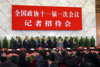 eaders of China's eight non-Communist parties meet the press together at a joint press conference for the first time on the sideline of the annual parliamentary and political advisory sessions in Beijing, capital of China, March 6, 2008. (Xinhua/Pang Xinglei)