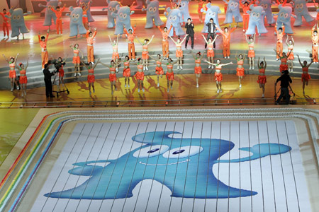 The mascot of the World Expo 2010 Shanghai "Haibao" is unveiled during a promotional event in Shanghai, Dec. 18, 2007. Over 26,000 entries were received for the mascot design competition, with competitors