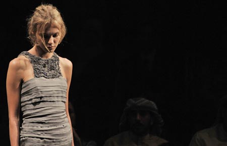 A model wears a creation by Gardem during the Fall/Winter 2008/09 Abu Dhabi Fashion Week at Emirates Palace March 18, 2008. 