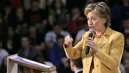 New York Senator and Democratic presidential hopeful Hillary Clinton speaks to supporters during a campaign stop in Mishawaka, Indiana March 28, 2008. (Xinhua/Reuters Photo)