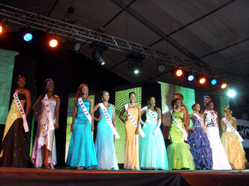 The top ten contestants at the "Most Beautiful Girl in Nigeria" (MBGN) competition held on Friday, March 28, 2008 in Lagos. 