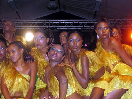 Contestants perform dances at the "Most Beautiful Girl in Nigeria" (MBGN) competition. Adaeze Igwe, an 18-year-old student from Anambra State was crowned Miss Nigeria at the MBGN competition held on Friday, March 28, 2008 in Lagos. 