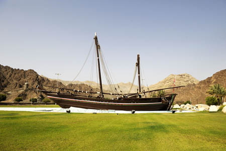 Photo taken on April 13, 2008 shows the "Sohar" boat modelled after an ancient one, in Muscat, capital of Oman. The torch relay in Muscat, the ninth stop of the 2008 Beijing Olympic Games torch relay outside the Chinese mainland, will be held on April 14. 