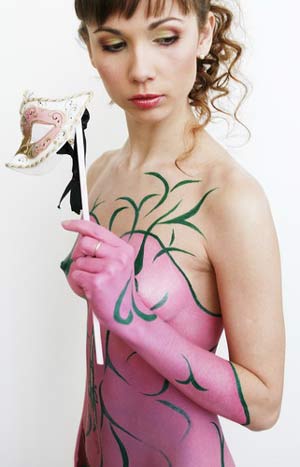 A model presents a creation by body art designer Elena Mityanina during the