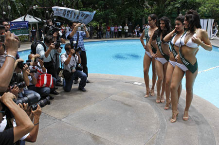 Contestants for the upcoming Miss Philippines Earth 2008 pageant pose for photographers as they are presented to the media at a hotel in Manila April 29, 2008.