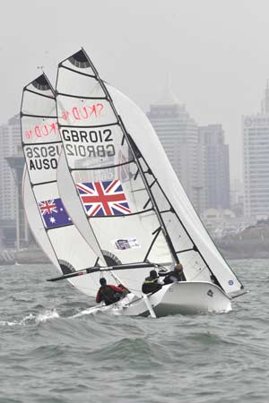 Sailboats compete during the SKUD18 competition at the 2008 International Association for Disabled Sailing (IFDS) Qingdao International Regatta in Qingdao, east China's Shandong Province, May 11, 2008.(