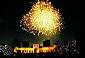 The opening ceremony featuring fireworks of the 1984 Los Angeles Olympics. 