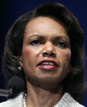 U.S. Secretary of State Condoleezza Rice delivers remarks at the American Israel Public Affairs Committee (AIPAC) conference in Washington June 3, 2008.