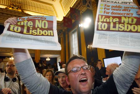 Irish voters have rejected Lisbon Treaty on the European Union reform at 862,415 to 752,451 votes as the results were announced in Dublin on Friday afternoon, Sky news reported.