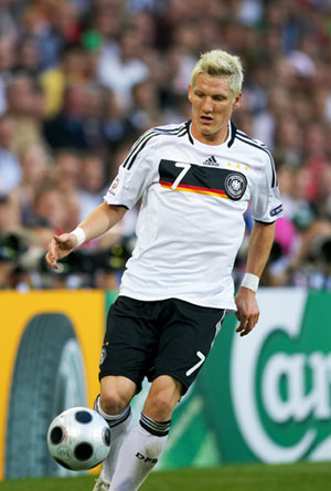 Germany's Bastian Schweinsteiger controls the ball during the quareterfinals against Portugal at the Euro 2008 Championships in Basel, Switzerland, on June 19, 2008. 