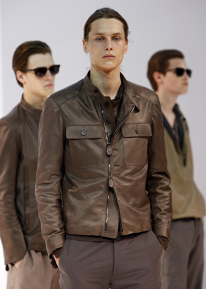 A model displays a creation as part of Gianfranco Ferre' Spring/Summer 2009 men's collection during Milan Fashion Week June 22, 2008.