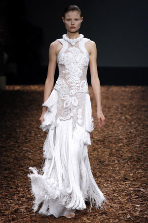 A model presents a creation by Italian designer Riccardo Tisci for French house Givenchy as part of his Autumn/Winter 2008-2009 Haute Couture fashion collection in Paris, July 1, 2008.