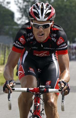 Caisse d'Epargne team rider Luis Leon Sanchez of Spain cycles during the seventh stage of the 95th Tour de France cycling race between Brioude and Aurillac July 11, 2008.