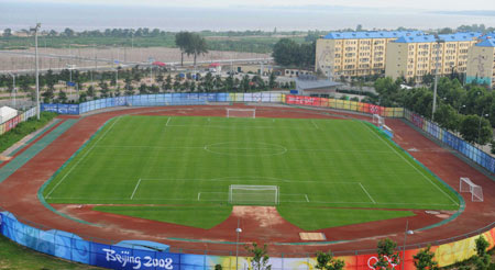 The photo taken on July 18, 2008 shows the training field B of the Qinhuangdao Olympic Sports Center Stadium in Qinhuangdao, east China's Hebei Province. The Qinhuangdao Olympic Sports Center Stadium will host 12 football matches during the 2008 Beijing Olympic Games.