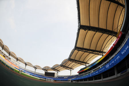 The photo taken on July 18, 2008 shows the interior view of the Qinhuangdao Olympic Sports Center Stadium in Qinhuangdao, east China's Hebei Province. The Qinhuangdao Olympic Sports Center Stadium will host 12 football matches during the 2008 Beijing Olympic Games.
