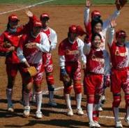 Chinese Softball team greet the audience after a victory