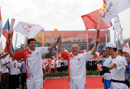 The Olympic torch was relayed in Jinan, capital city of Shandong Province on July 23, 2008.