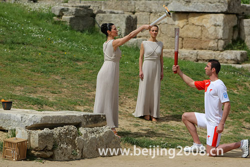 Alexandros Nikolaidis at the Lighting Ceremony of Beijing Olympic Games Flame in March 24, 2008 in Ancient Olympia.