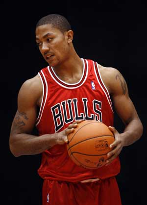 Chicago Bulls rookie Derek Rose, the number one overall pick in the 2008 NBA Draft, waits to be photographed by trading card company Upper Deck during the 2008 Rookie Photo Shoot in Tarrytown, New York, July 29, 2008.
