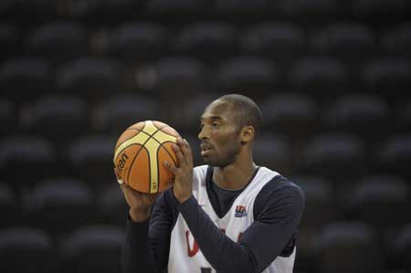 U.S. basketball team player Kobe Bryant attends a training session for the Beijing Olympics at the Venetian Macao-Resort-Hotel in Macau July 30, 2008.