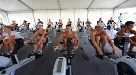 Athletes practice on appliances in Sunyi Olympic Rowing-Canoeing Park in Beijing, July 29, 2008. Athletes from 10-plus countries and regions gear up for Beijing Olympics in the park on Tuesday. During the Beijing 2008 Olympic Games, the park will host the Rowing, Canoe/Kayak Flatwater, Canoe/Kayak Slalom and Marathon Swimming events. (Xinhua/Jiang Enyu)