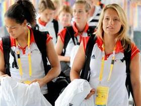 German Olympic women's football team arrives at Shenyang 