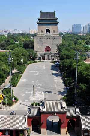 Photo taken on Aug. 3, 2008 shows the Bell Tower in Beijing, capital of China. Bells and Drums were used by the ancient Chinese to tell times.