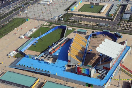 The aerial photo taken on August 2, 2008 shows the Olympic Green Archery Field in Beijing, China. The archery competition of the Beijing 2008 Olympic Games will be held there. (Xinhua/Chen Kai) 