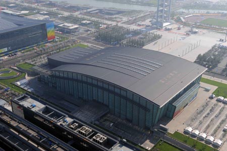 The aerial photo taken on August 2, 2008 shows the National Indoor Stadium in Beijing, China. The artistic gymnastics, trampoline, handball competitions of the Beijing 2008 Olympic Games will be held there. (Xinhua/Guo Dayue)