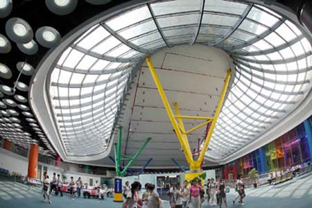 People visit the Shanghai Port International Passenger Terminal yesterday as it prepared for its trial run on August 5.