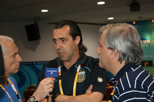 Argentina's Head Coach Sergio Batista answers questions from the press.