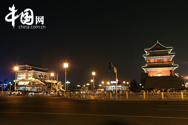 Nightscape of Tiananmen Square, Beijing on August 4, 2008. Photo by Li Xiaoqi