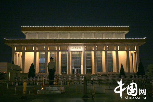 Nightscape of Tiananmen Square, Beijing on August 4, 2008. Photo by Li Xiaoqi