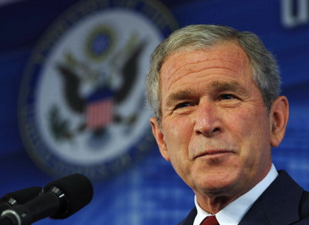 US President George W. Bush speaks during the dedication ceremony of the new US embassy on August 8, 2008 in Beijing.