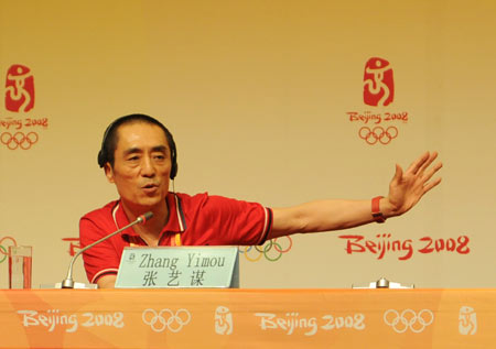 Zhang Yimou, director of the opening ceremony of the 2008 Beijing Olympic Games, meets the press after ceremony in Beijing August 9, 2008. 