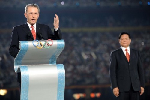 IOC chairmen Jacques Rogge delivers a speech at the opening ceremony. [Xinhua]