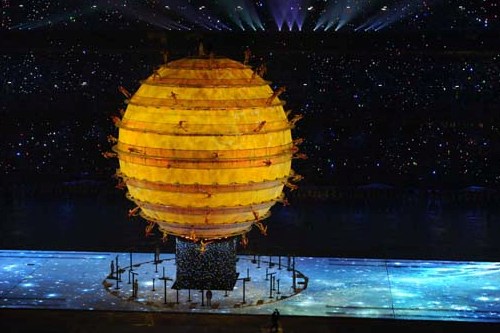 Photo taken on Aug. 8 shows the scene of the opening ceremony of the Beijing 2008 Olympic Games in the National Stadium, or the Bird's Nest, Beijing, capital of China on Aug. 8, 2008. The 29th summer Olympic Games opened at 20:00 Beijing time on Friday. [Xinhua]