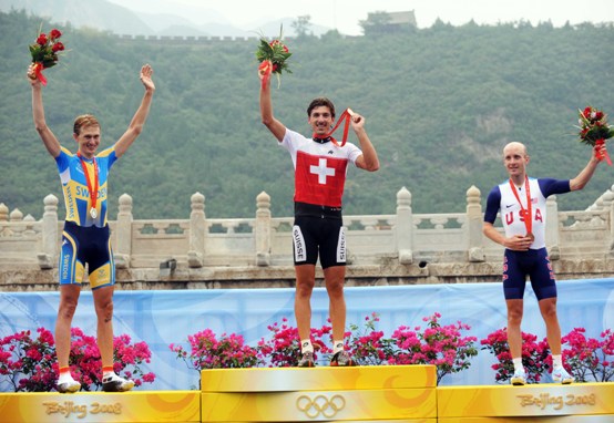 Fabian Cancellara of Switzerland powered to the gold medal in the Men's Individual Time Trial as he lived up to his pre-race favorite status Wednesday on a grueling, two-lap 47.3km course. The two-time defending world Time Trial champion fended off a strong challenge from silver medalist Gustav Larsson of Sweden to become Switzerland's first Olympic Time Trial champion. Levi Leipheimer of the United States won bronze. [Xinhua]