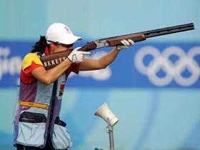 Chinese Wei Ning competes at women's skeet qualification