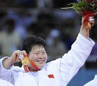 Tong Wen of China wins women's over 78kg judo gold. [Xinhua]